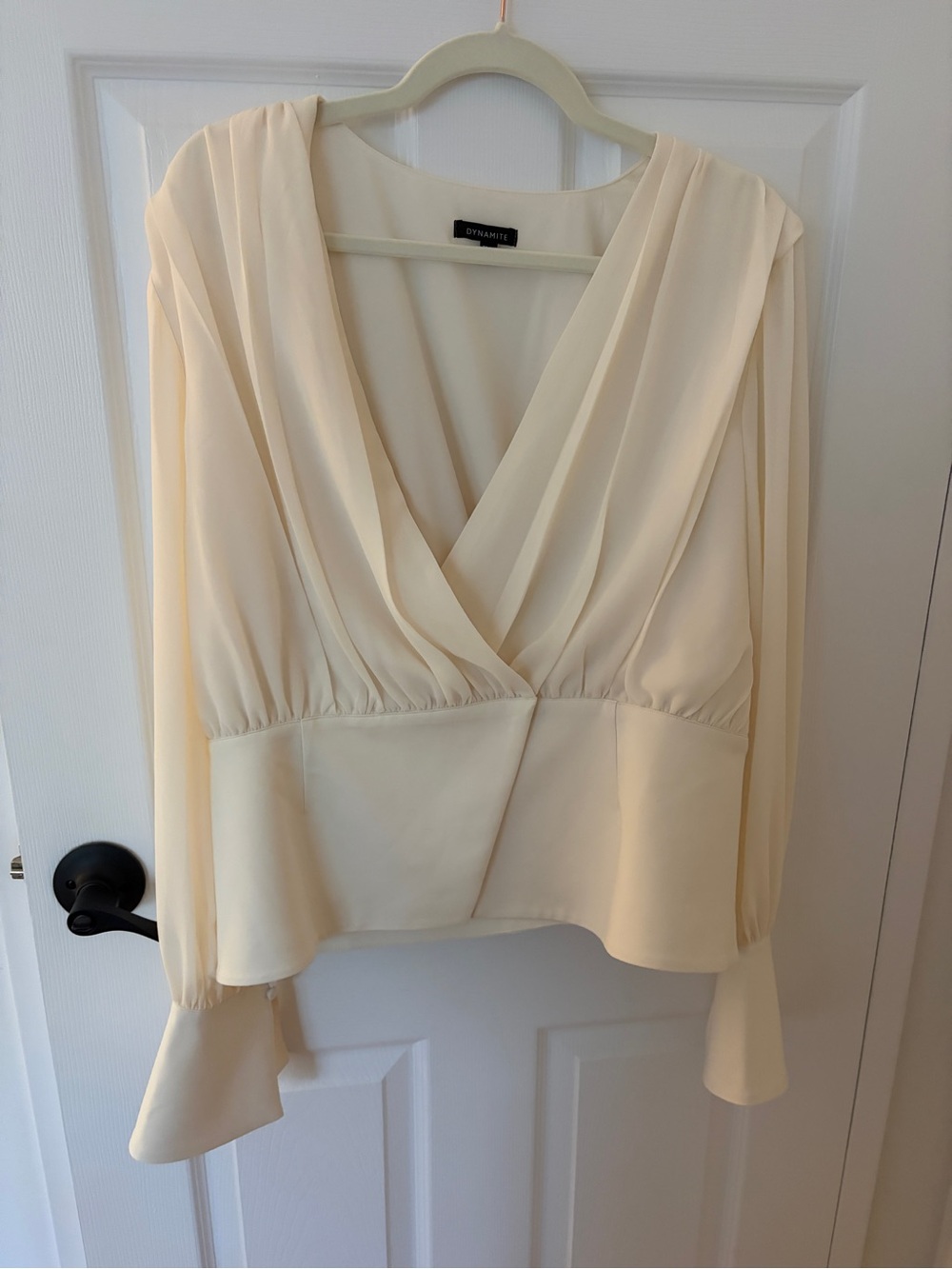 Dynamite Cream V-Neck Surplice Blouse